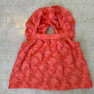 Anthropologie Pink/Rose Ruffled, Crisscross Back Tank Top